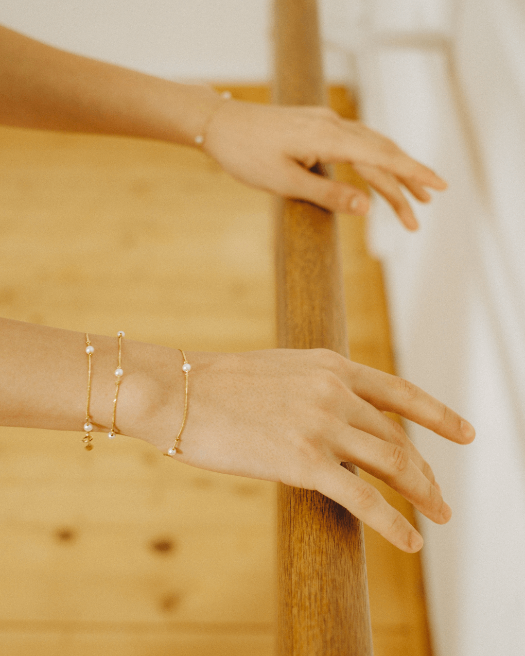 Trace Gold and Akoya Pearl Bracelet in Akoya Pearl, view 3