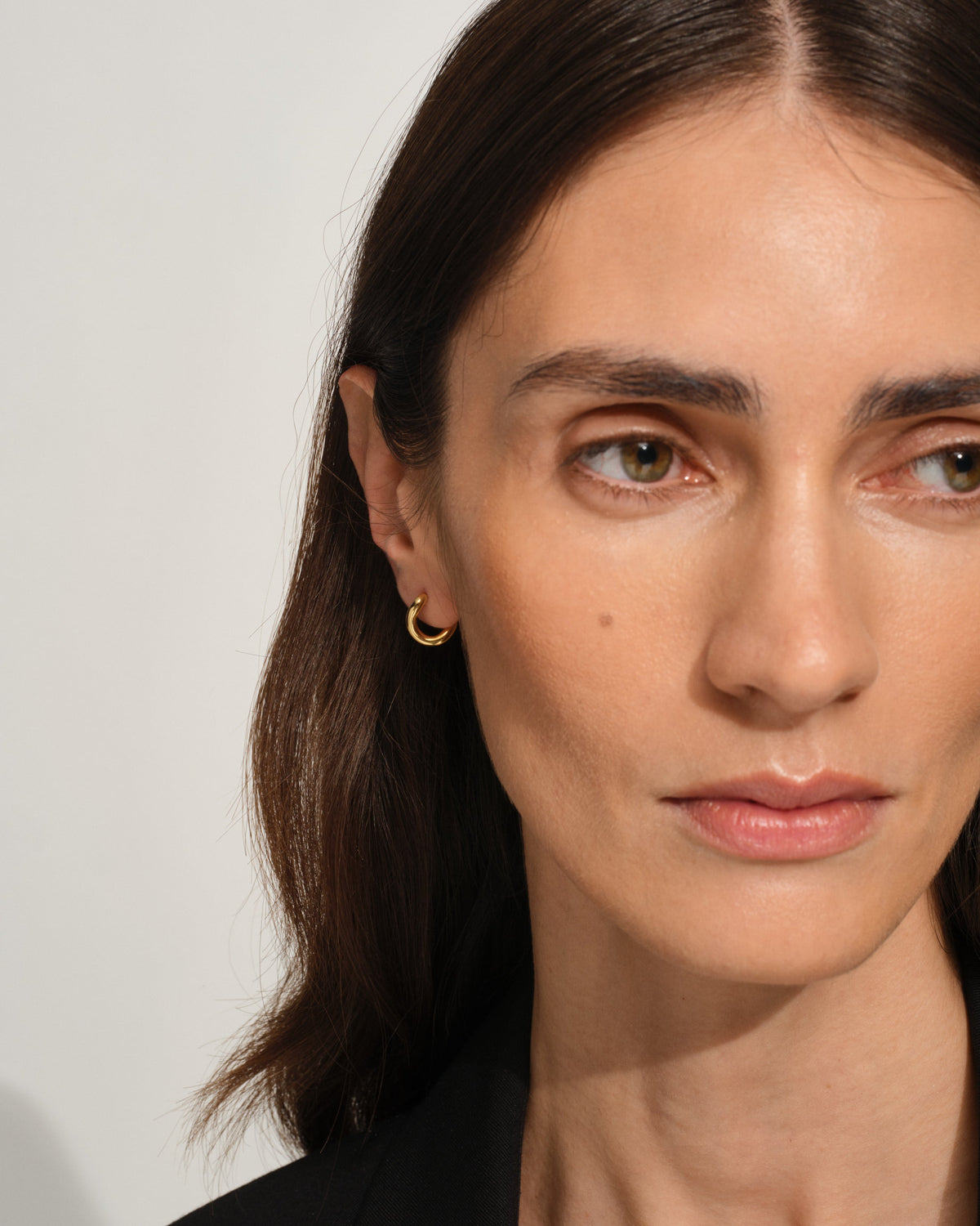 Trace Sculptural Huggie Earrings in Gold-Plated, view 2