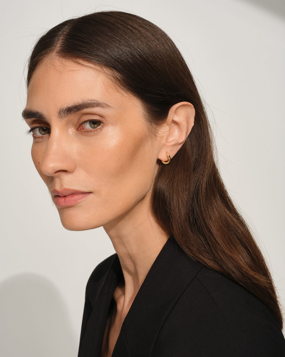 Trace Sculptural Huggie Earrings in Gold-Plated, view 3