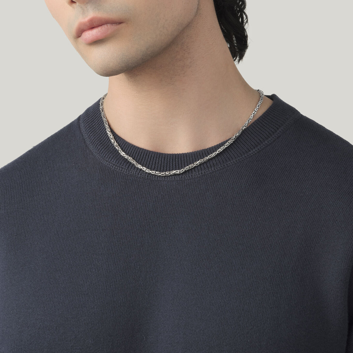 Trace Square Byzantine Chain Necklace in Silver, view 2