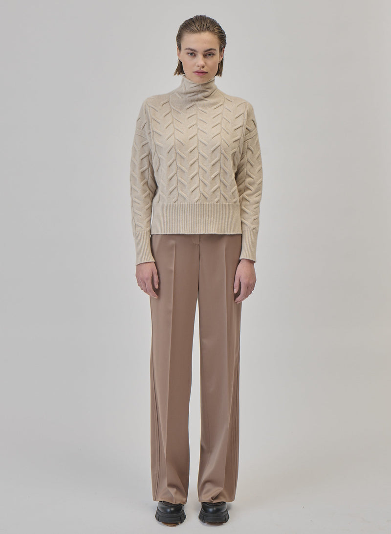 Flat Cable Cashmere and Wool Turtleneck