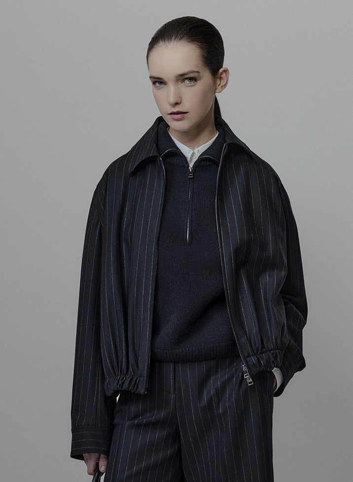 Pinstripe Wool Bomber Jacket