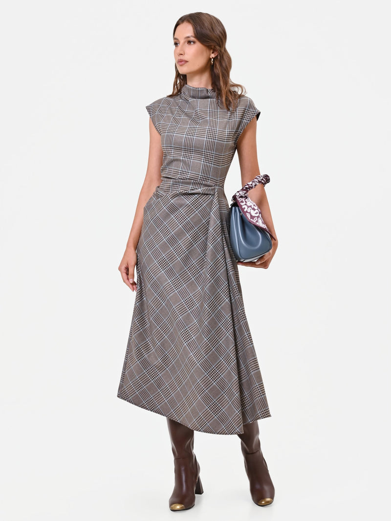 Checked Wrap Midi Dress