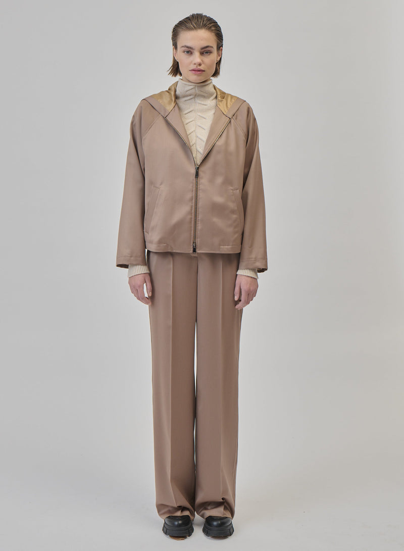 Wool Satin Wide-Leg Trousers