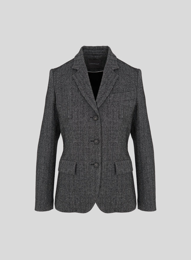 Single-Breasted Herringbone Wool and Silk Jacket