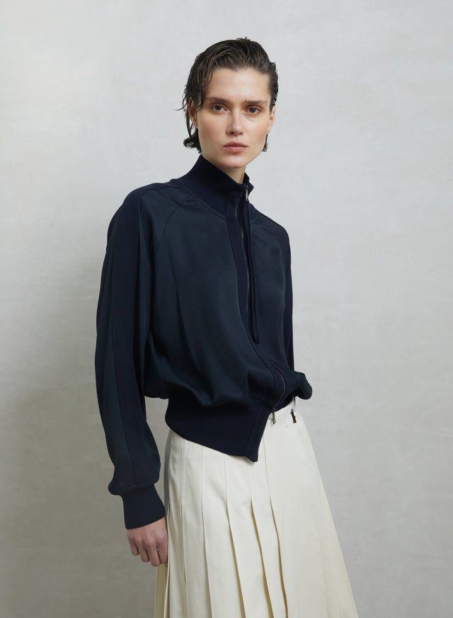 Silk and Cotton Twill Bomber Jacket