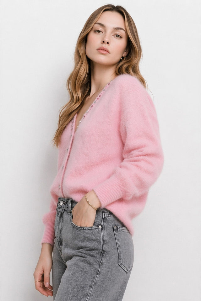 Barryssa Embellished Angora and Wool Cardigan