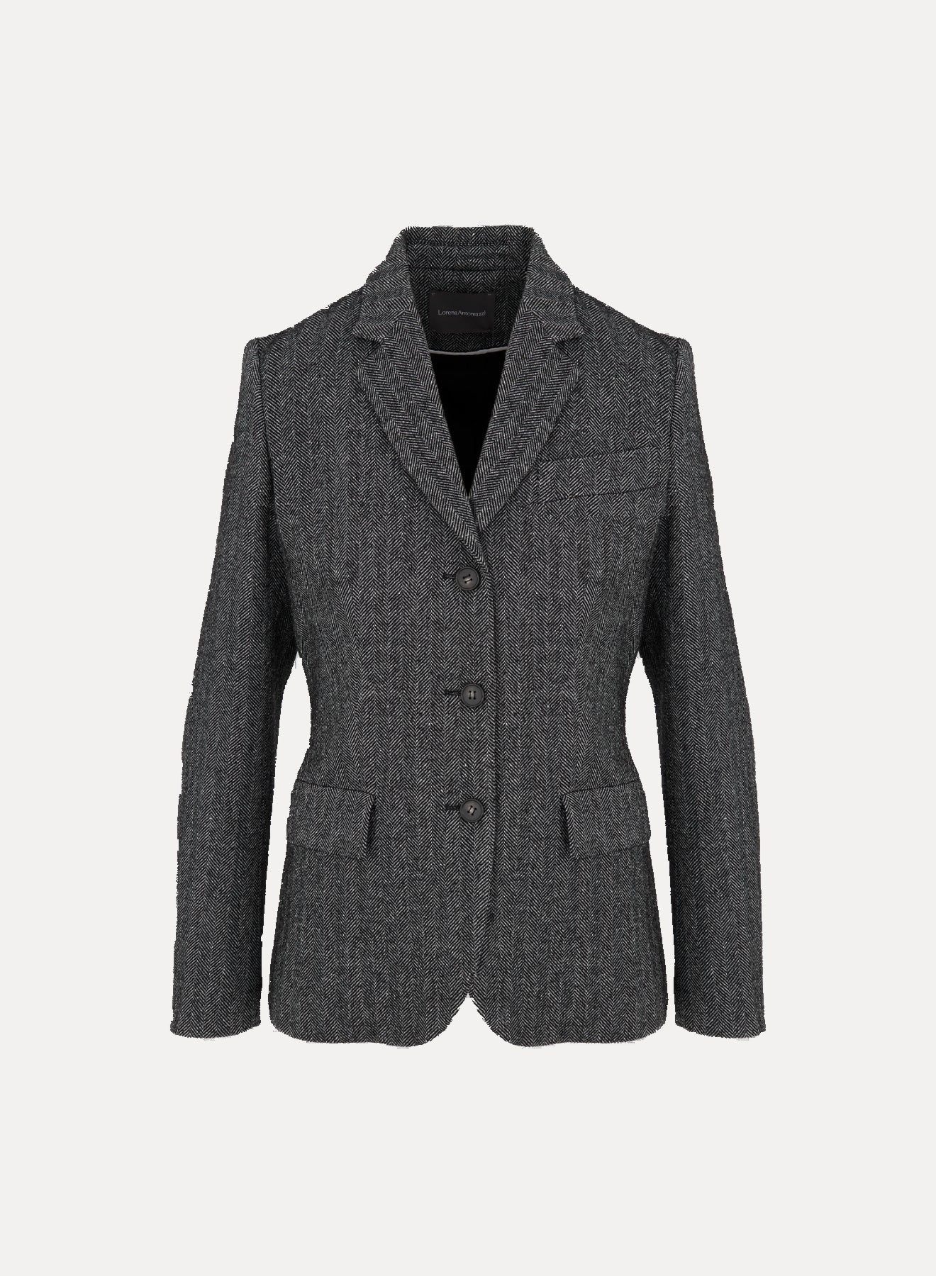 Contour Single-Breasted Herringbone Wool and Silk Jacket — BLACK/COOL.GREY