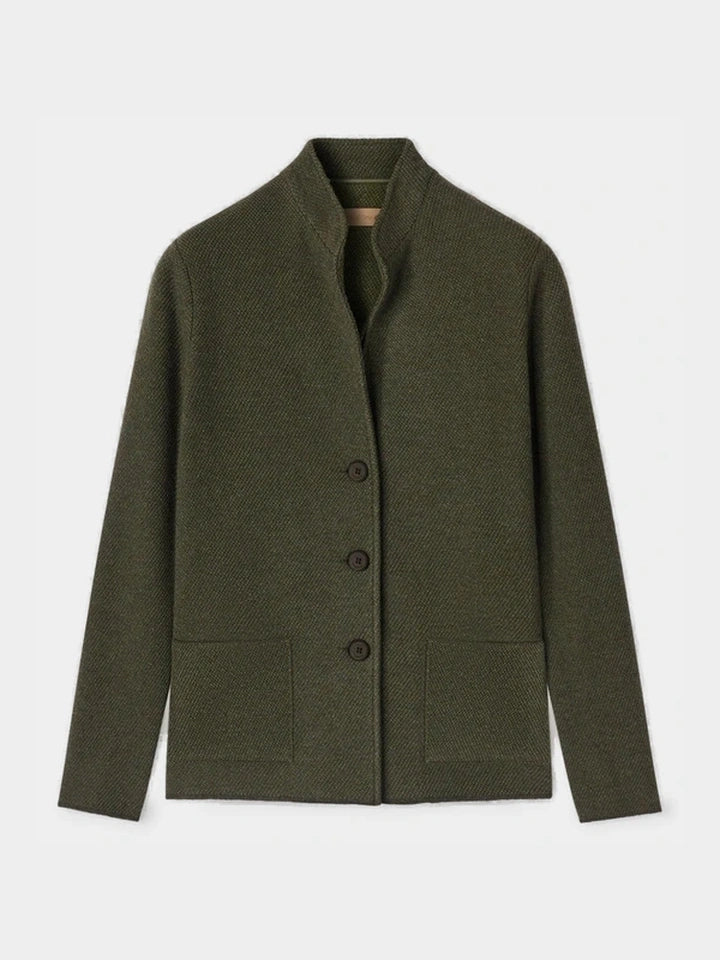 Drift Two-Tone Wool and Cashmere Knit Jacket — Deep Forest Green