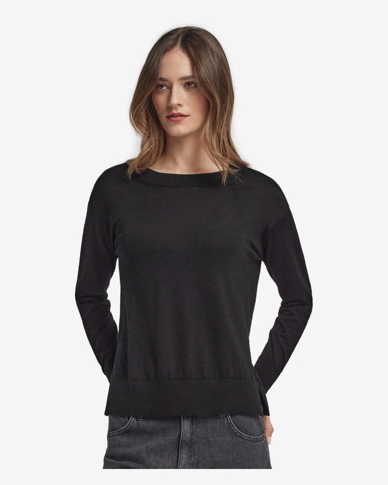 Frame Cashmere Crewneck Sweater with Slits — Black