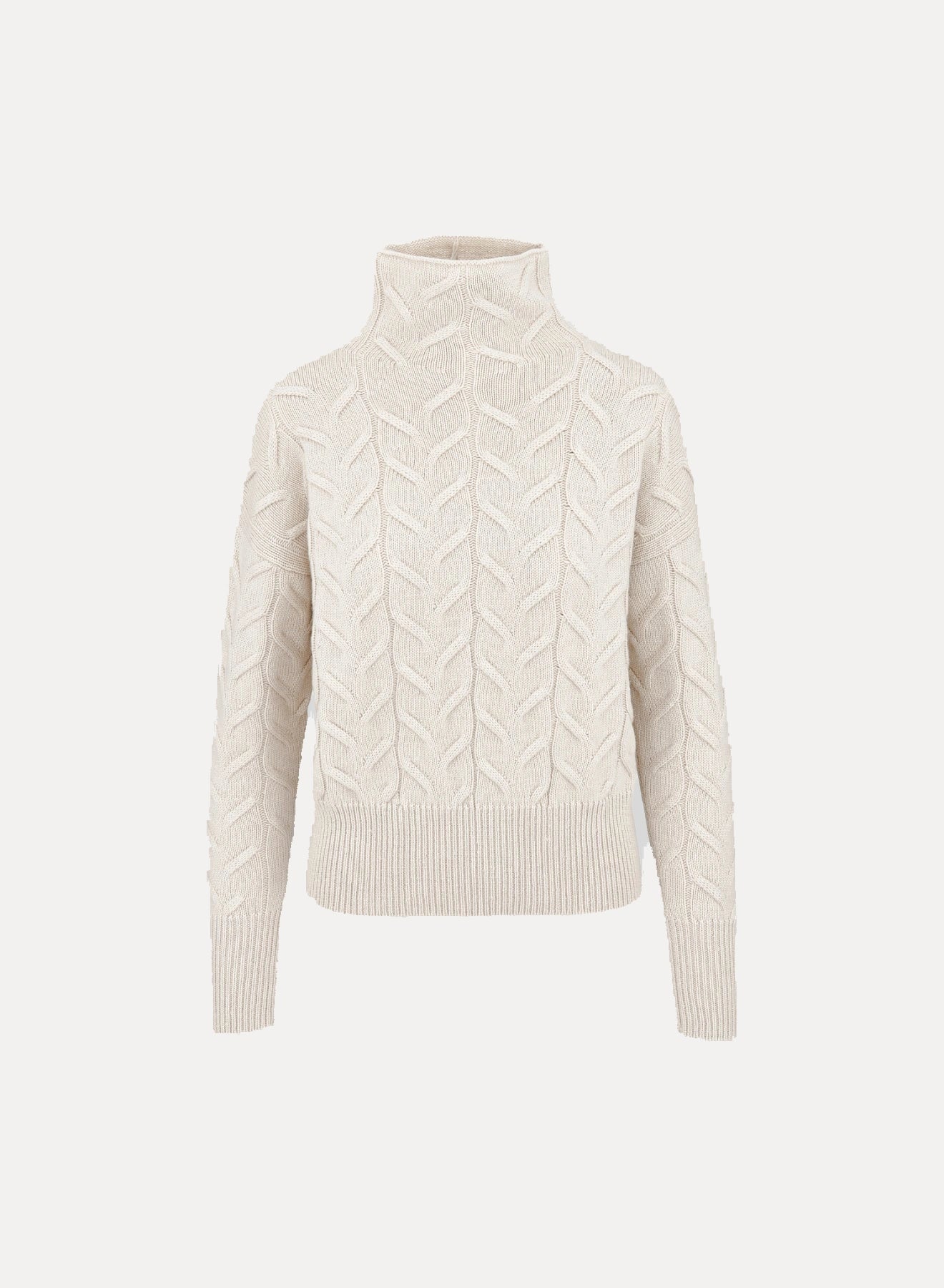 Column Flat Cable Cashmere and Wool Turtleneck — BEIGE