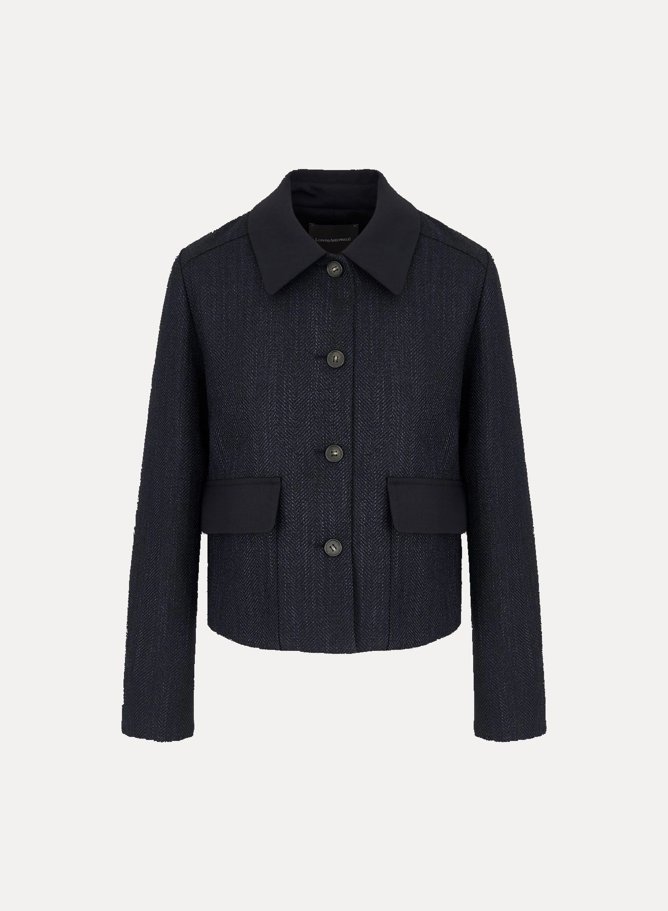 Form Cropped Herringbone Wool, Alpaca and Silk Jacket — BLUE/BLACK