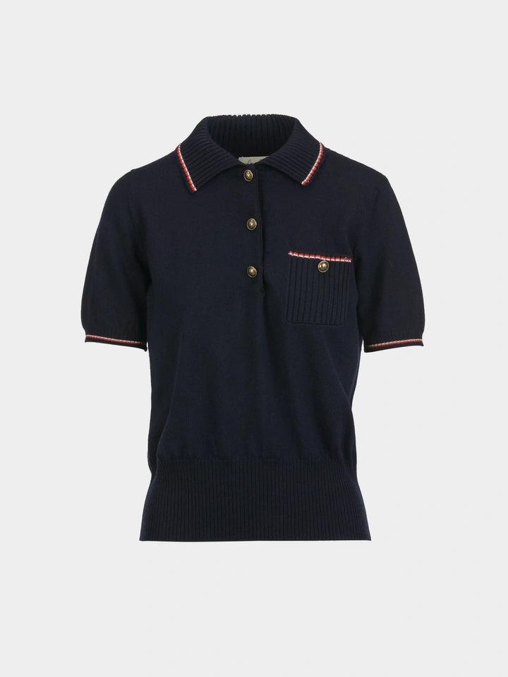 Frame Striped Wool Polo — Blue