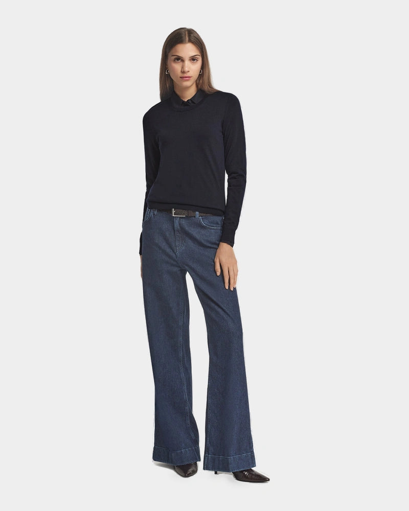 Column Cashmere Crewneck Sweater — Navy Blue