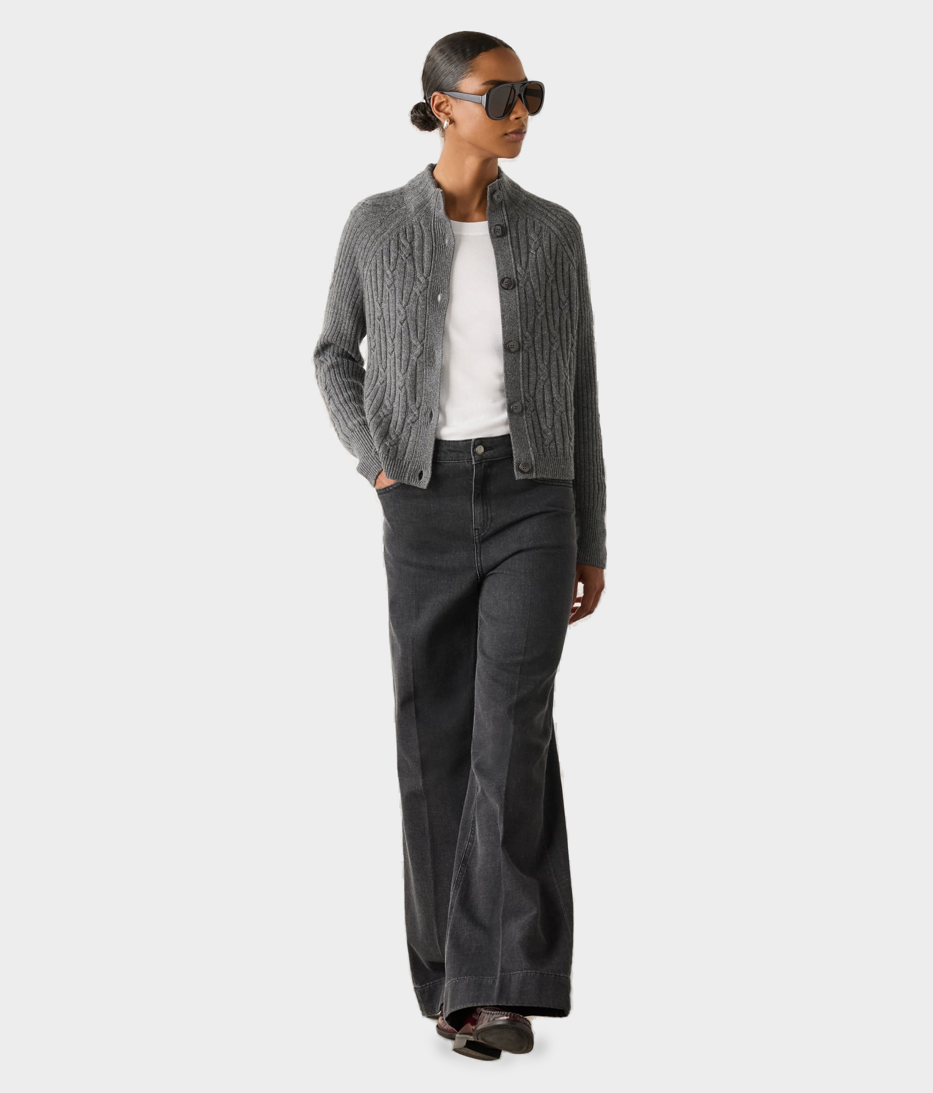 Ultrasoft Cashmere Ribbed Cable-Knit Cardigan