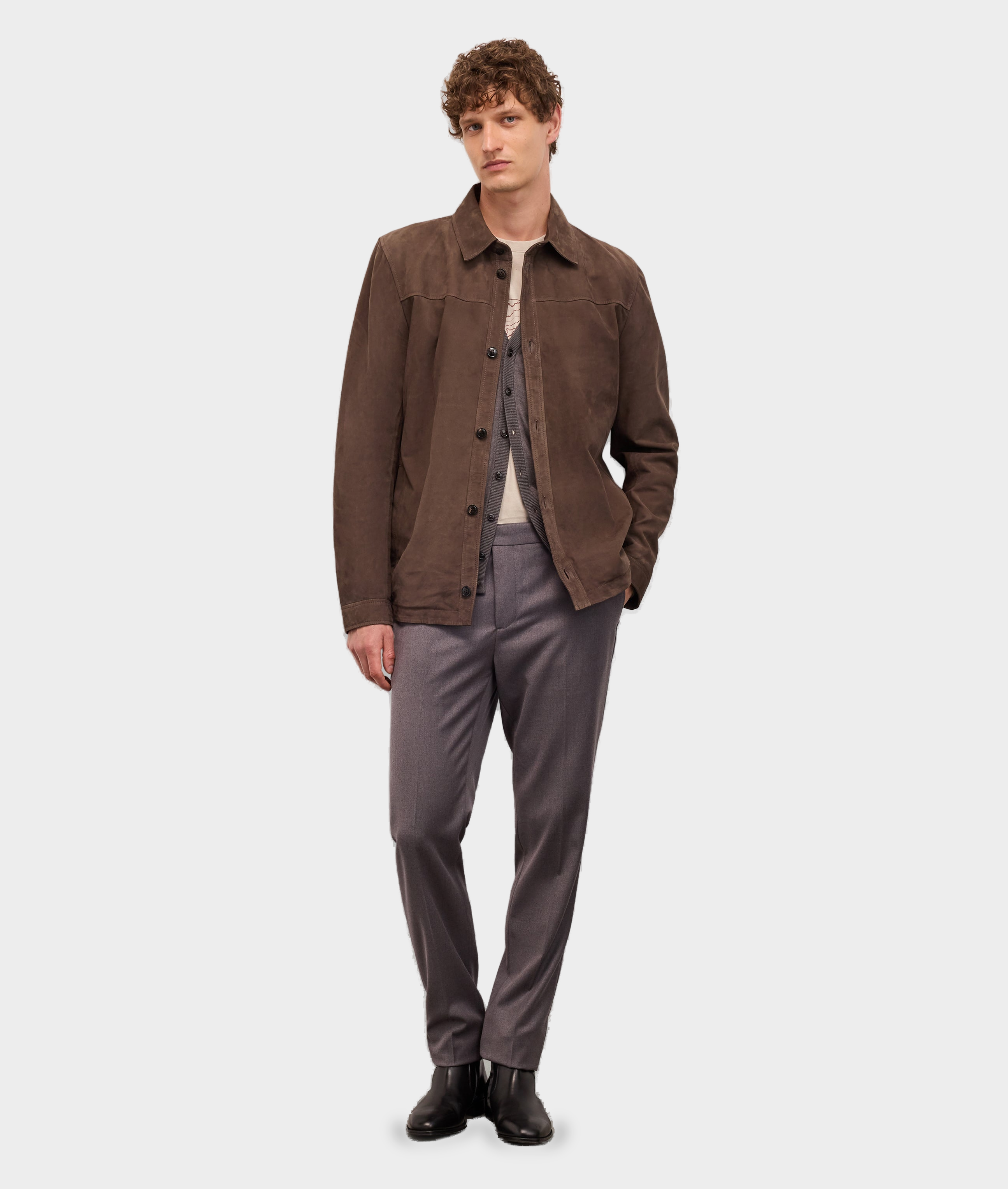 Line Brown Calfskin Leather Bomber Jacket — TAN