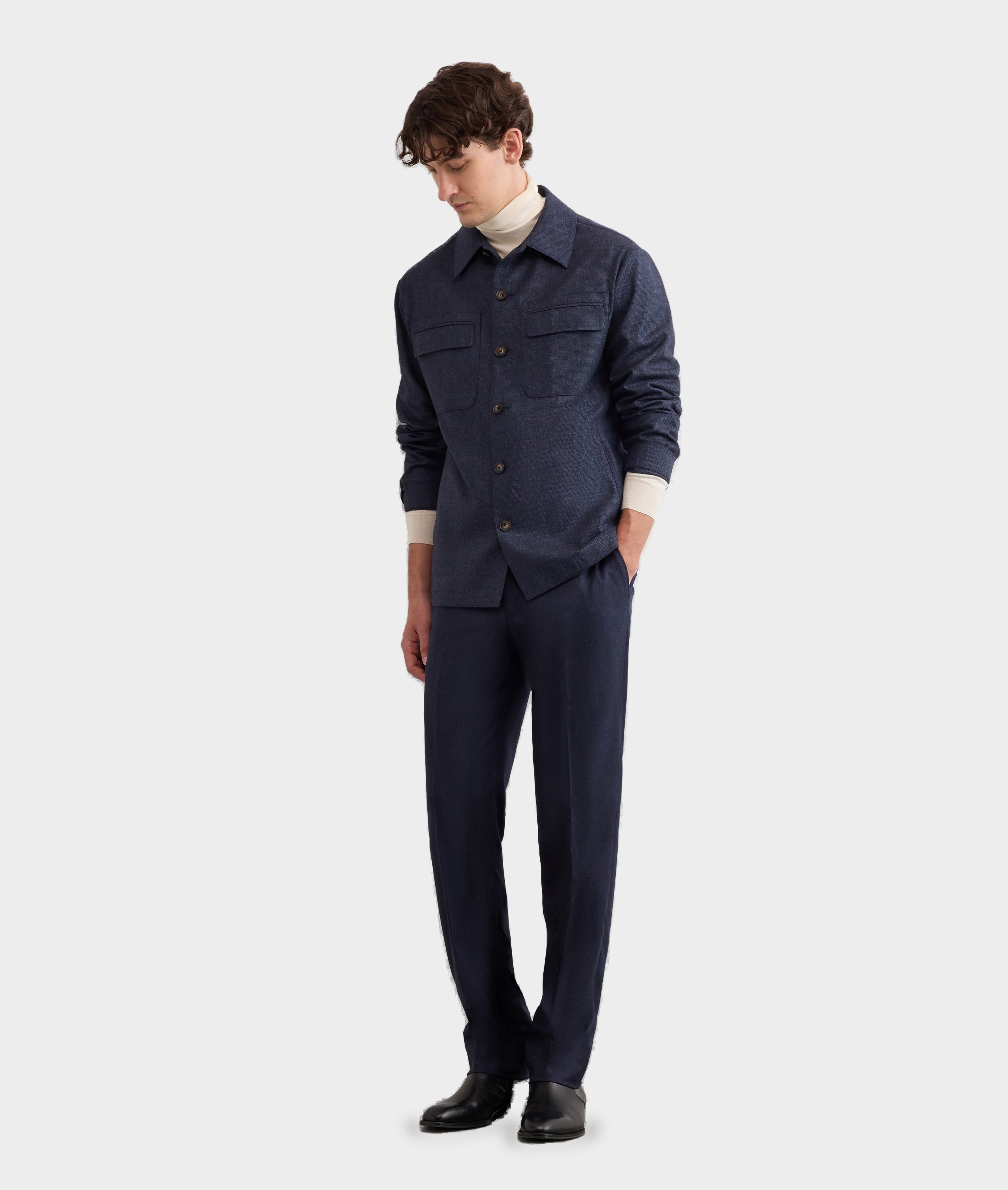 Column Navy Virgin Wool Flat-Front Trousers — BLUE NAVY