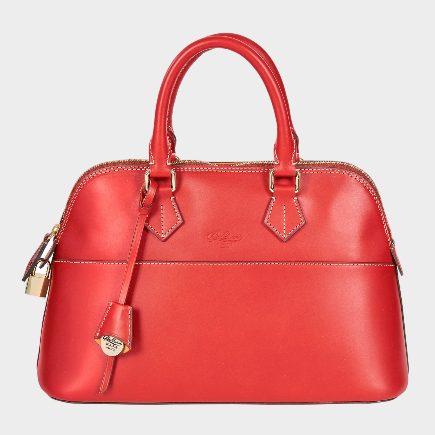 Ledger Domed Leather Satchel — Red