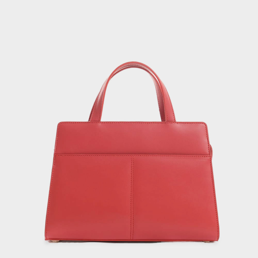 Curve Twin-Handle Calfskin Satchel — Red
