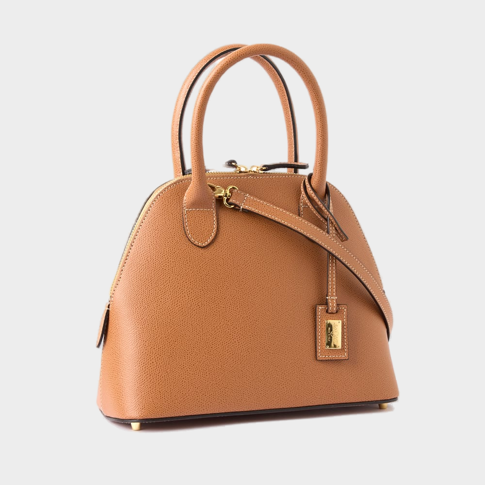 Saddle Curved Palmellato Leather Top-Handle Bag — Tan