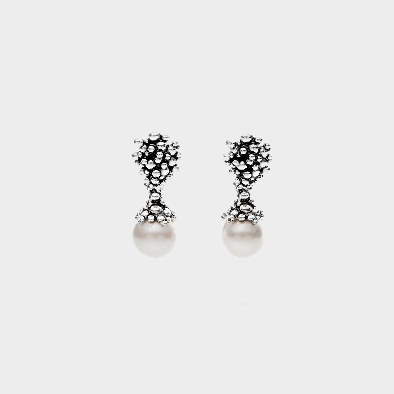 Form Silver and Freshwater Pearl Earrings — Silver