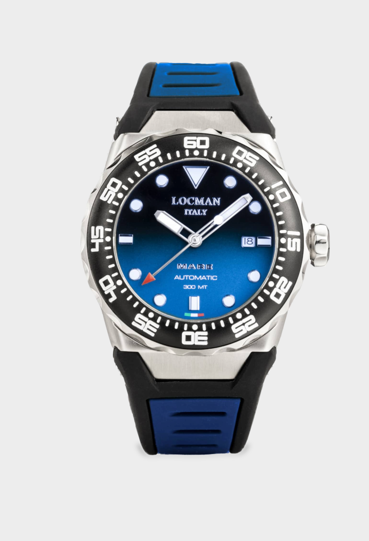 Current Automatic Dive Watch, 44mm — Blue - Silicone - Blue - Applied Indexes - White