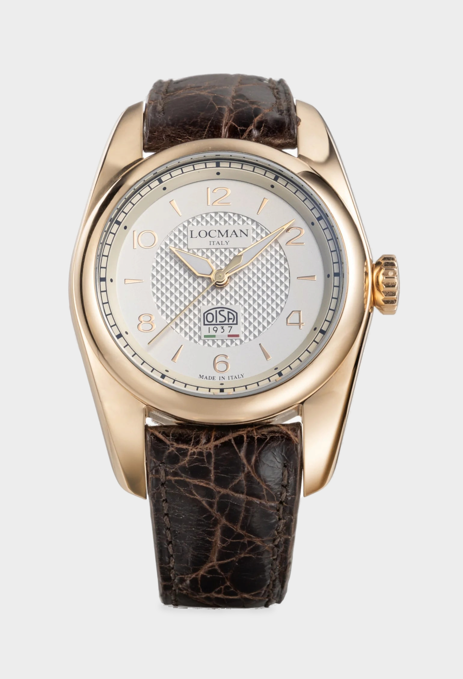 Tempo Hand-Wound Watch, 40mm — Grey with Ivory, Alligator and Testa di Moro trims