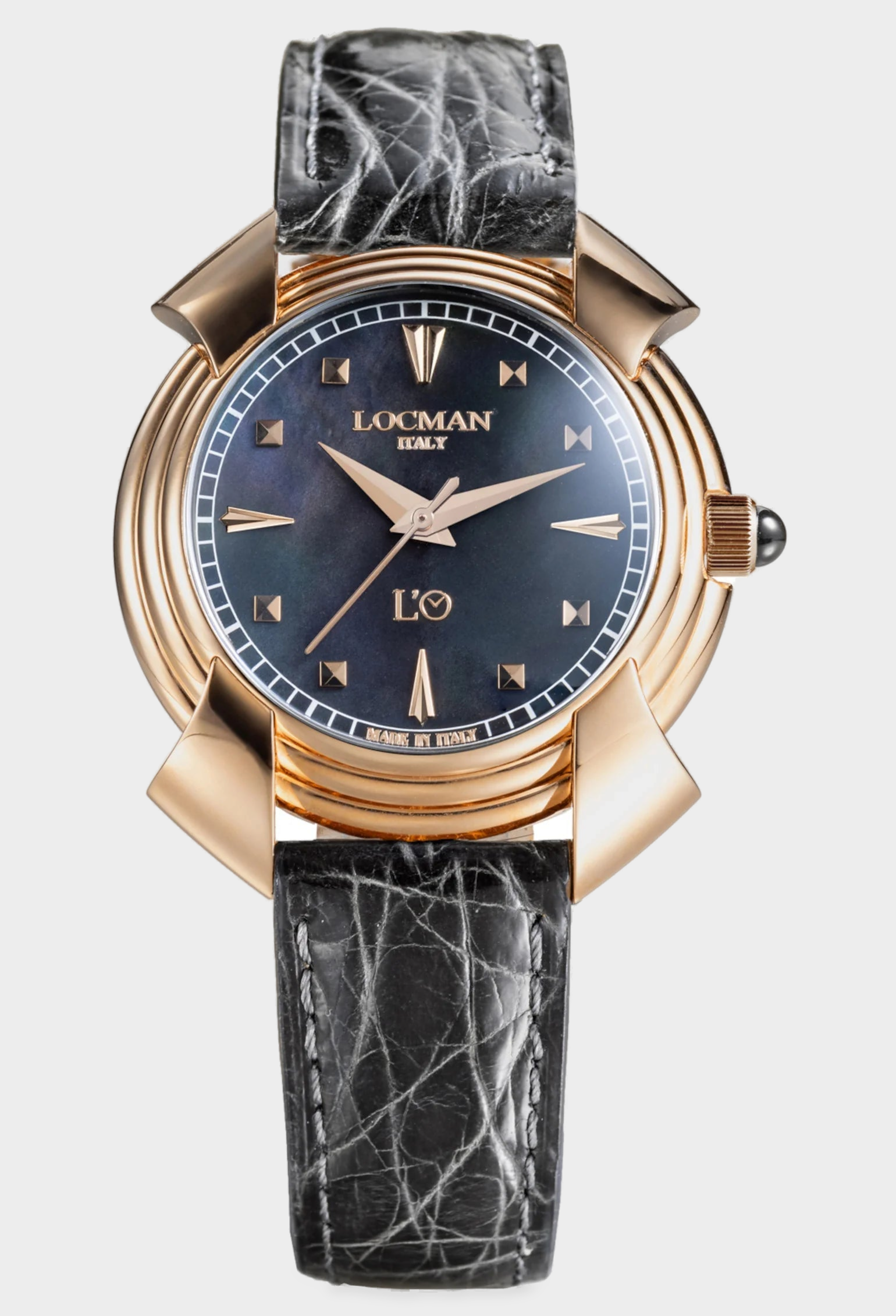 Contour 18K Gold Hand-Wound Watch, 38mm — 18K Gold - Black Mother - of - Pearl - Black Alligator Leather - Rose Gold Applied Hour Markers