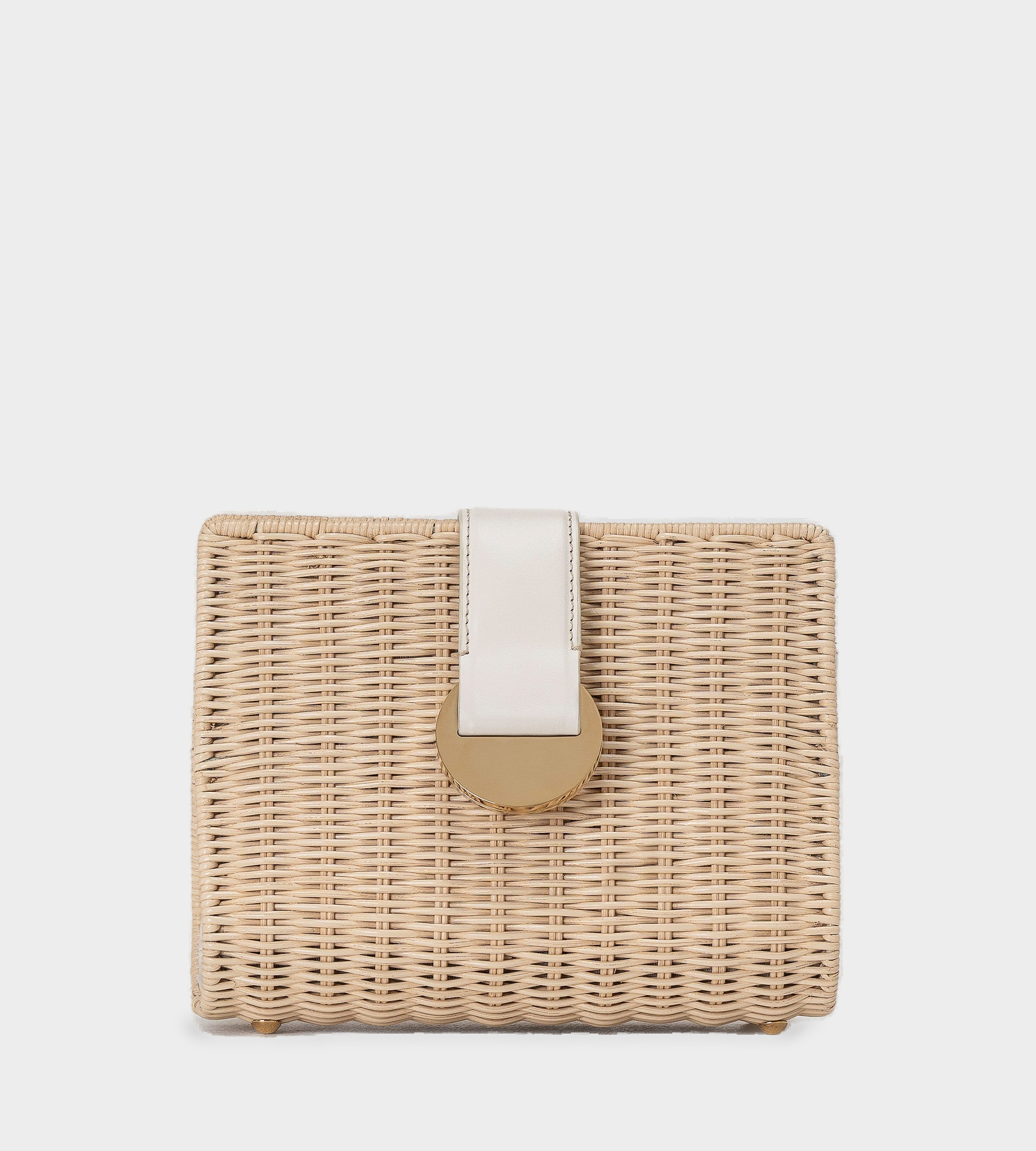 Contour Wicker and Leather Clutch — Natural & White