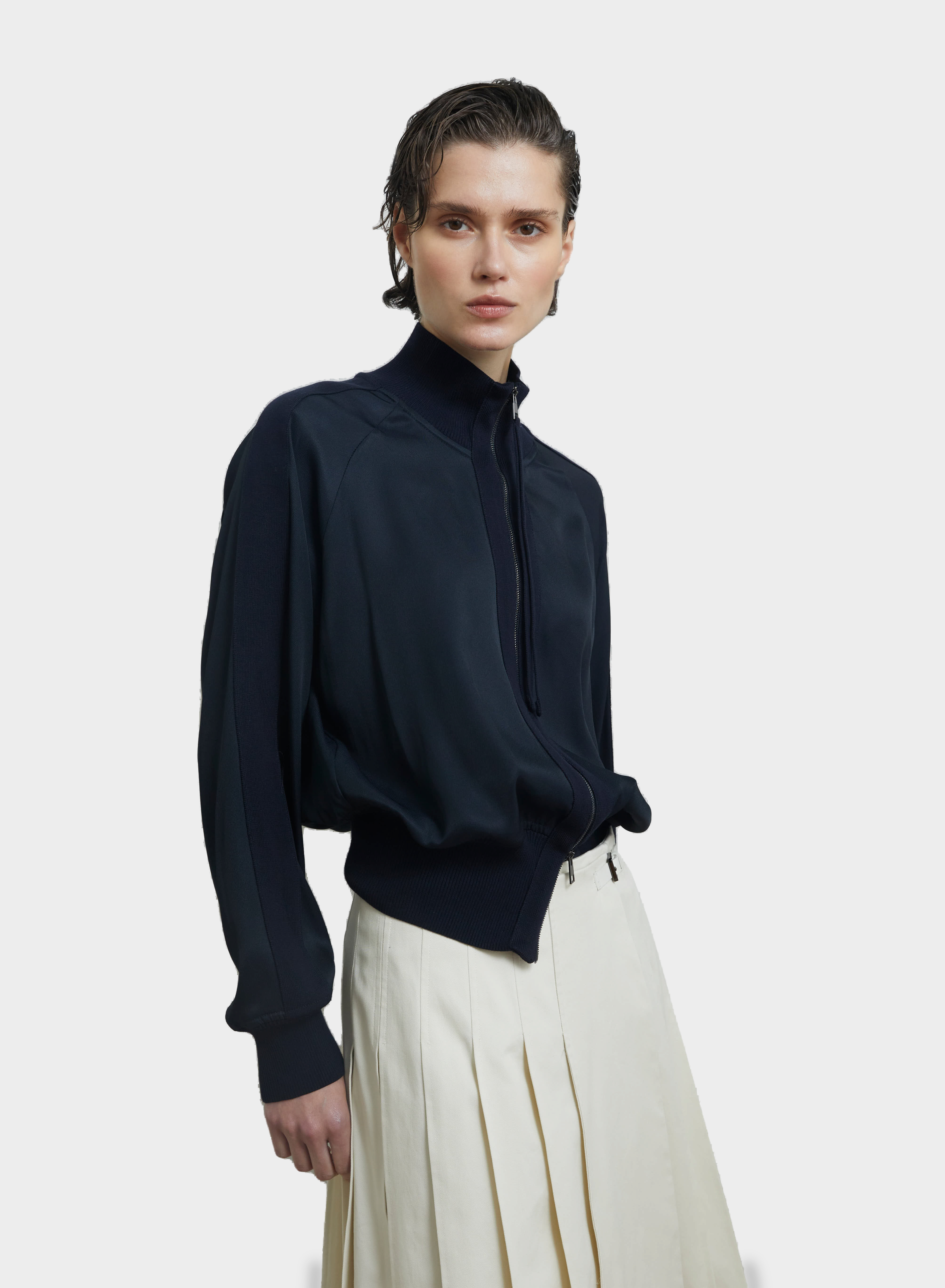 Column Silk and Cotton Twill Bomber Jacket — BLUE