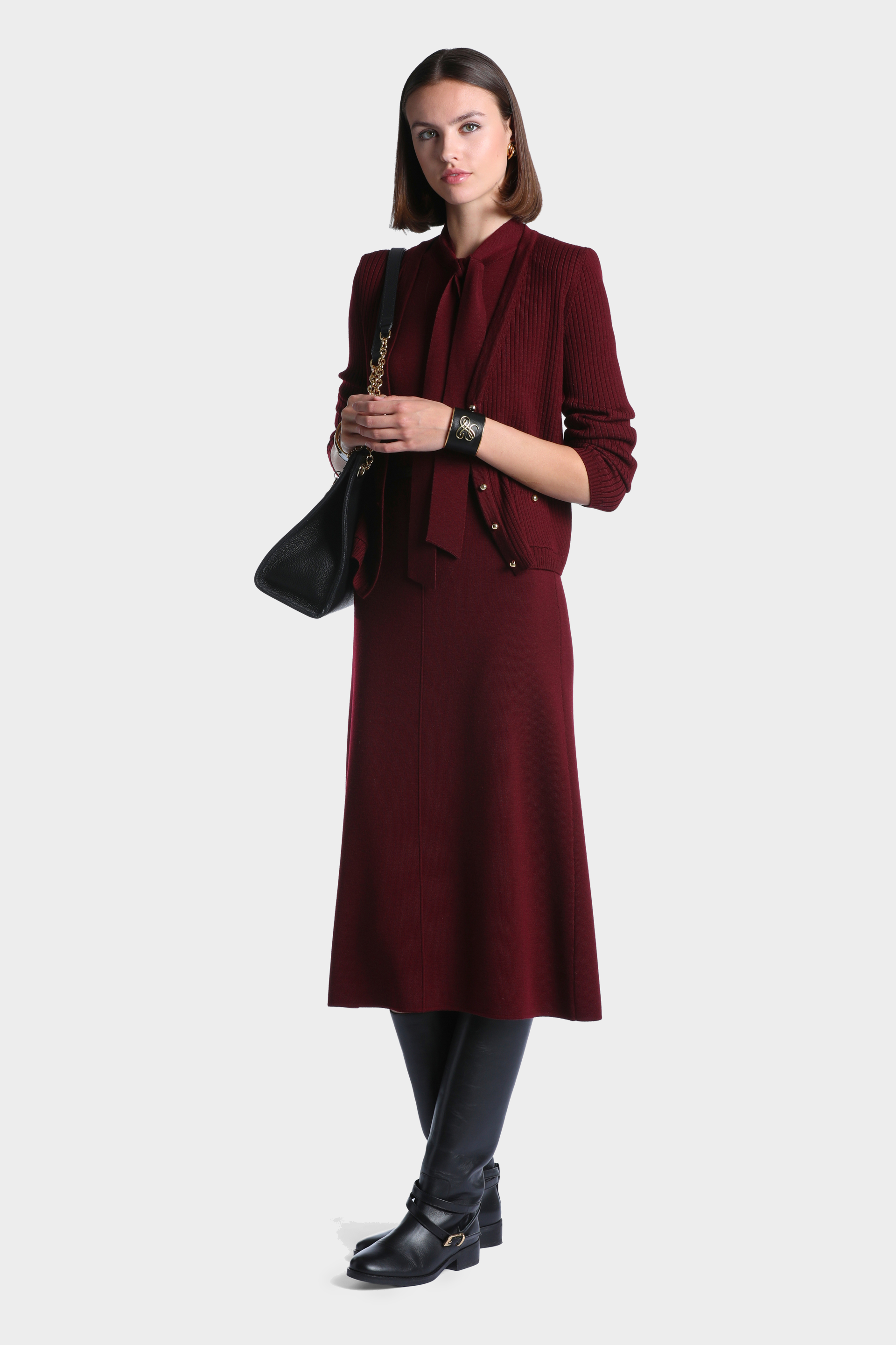 Line Flat-Rib Cropped Cardigan — Burgundy