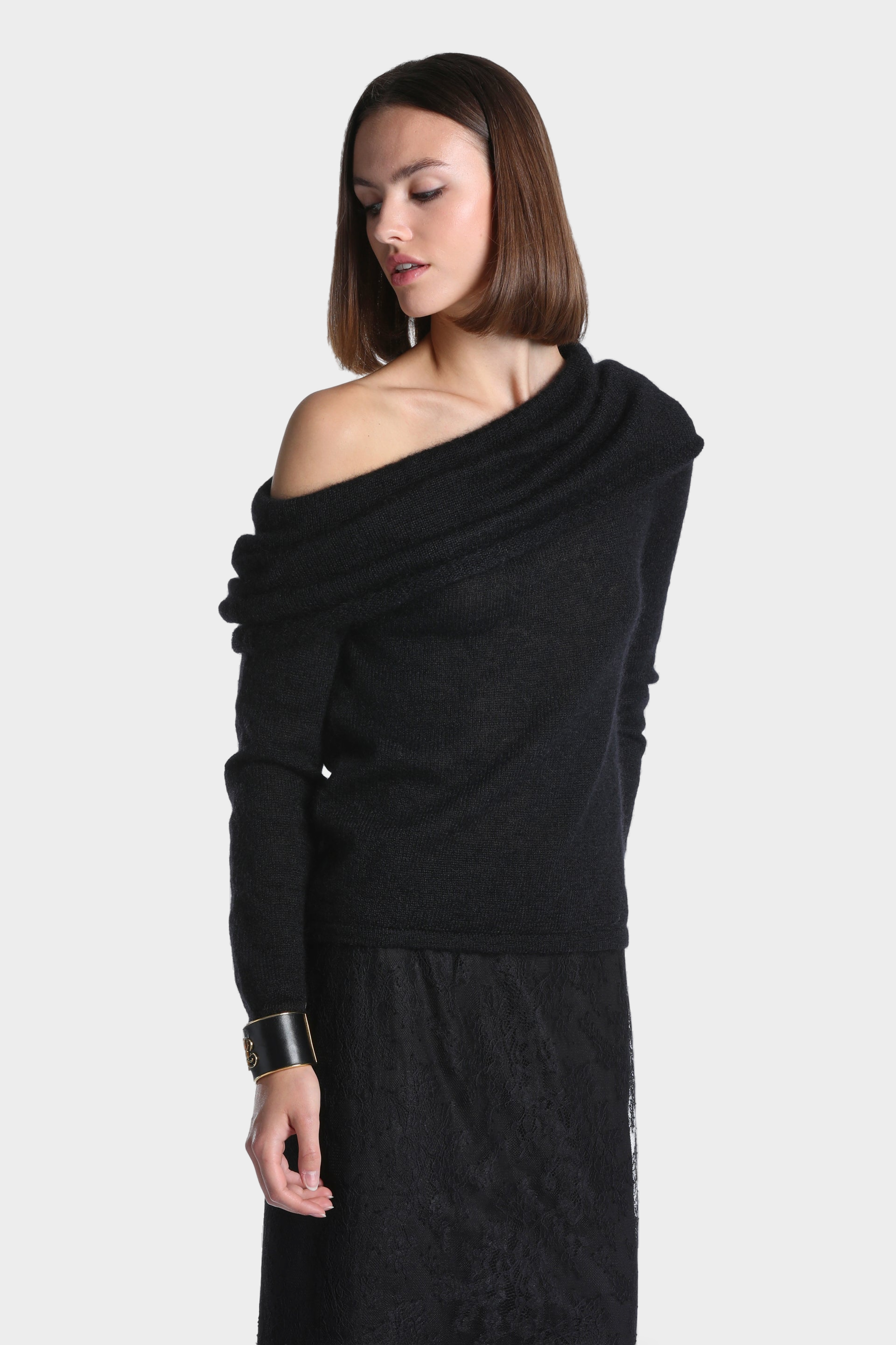Contour Off-the-Shoulder Mohair Sweater — Black