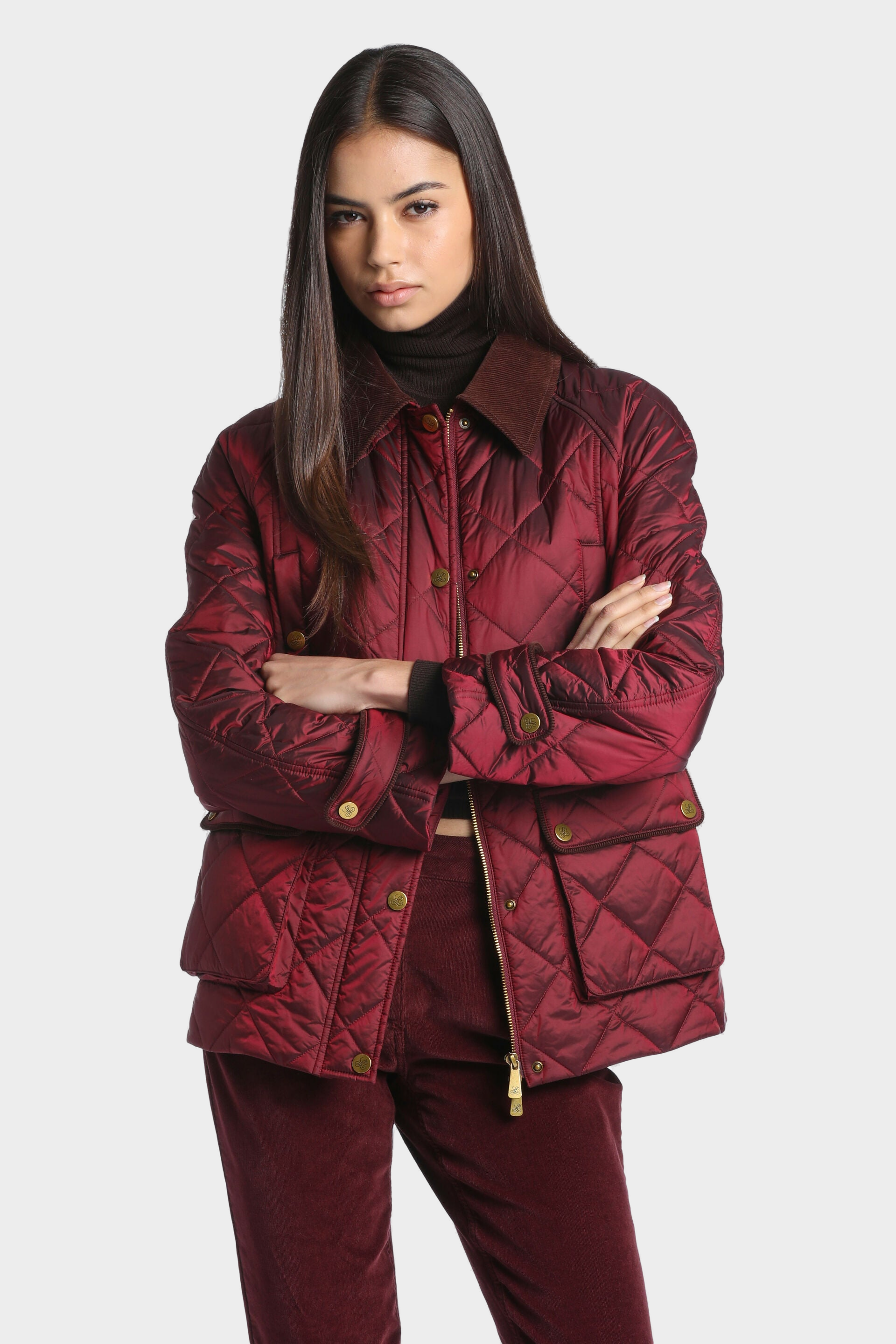 Column Quilted Husky Jacket — Burgundy