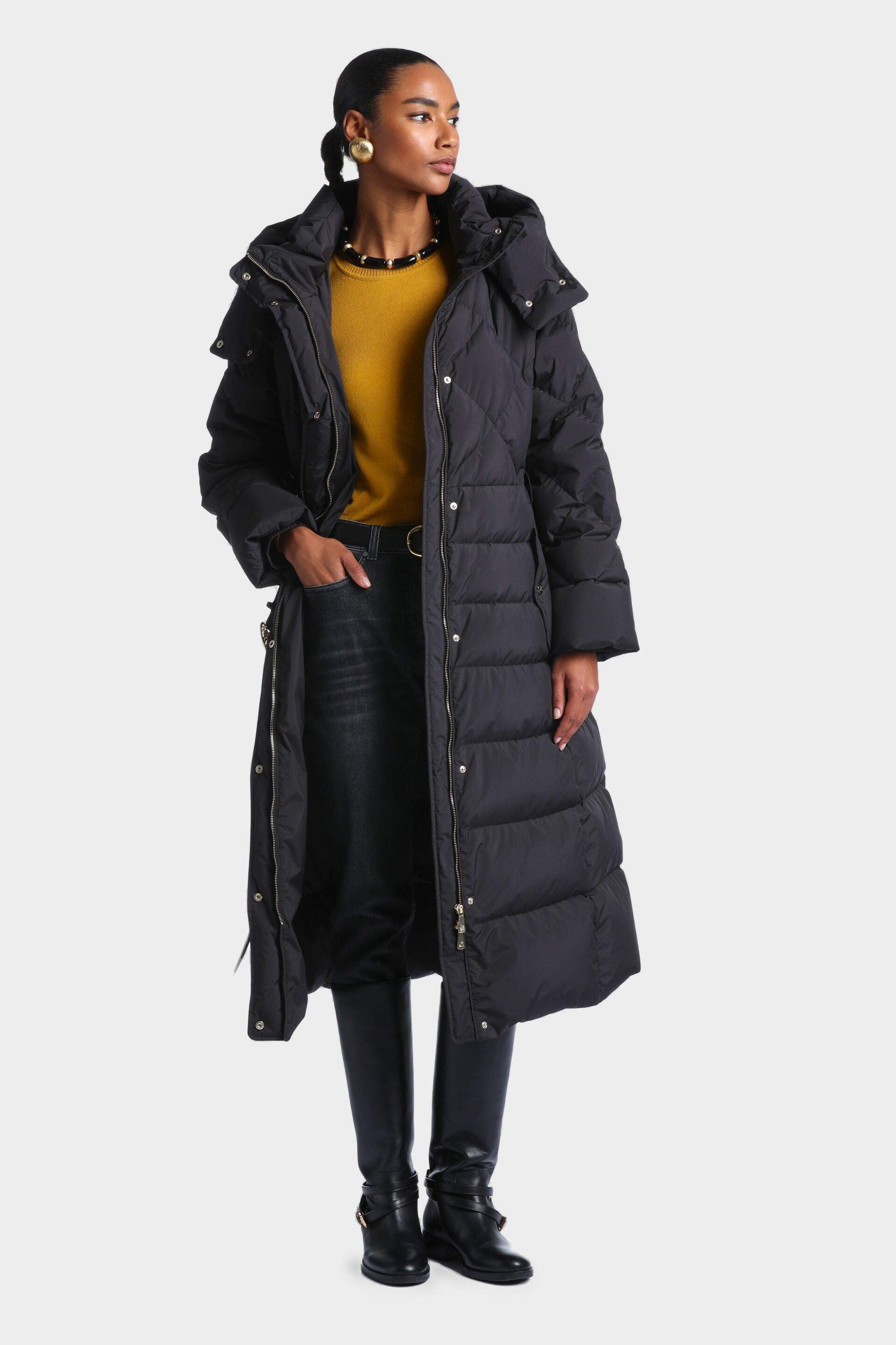 Contour Long Padded Parka — Black