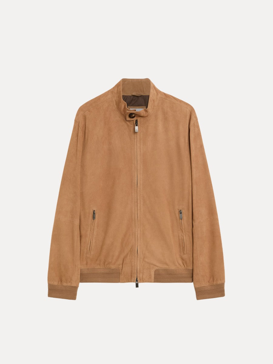 Pal Zileri camel goat suede bomber jacket